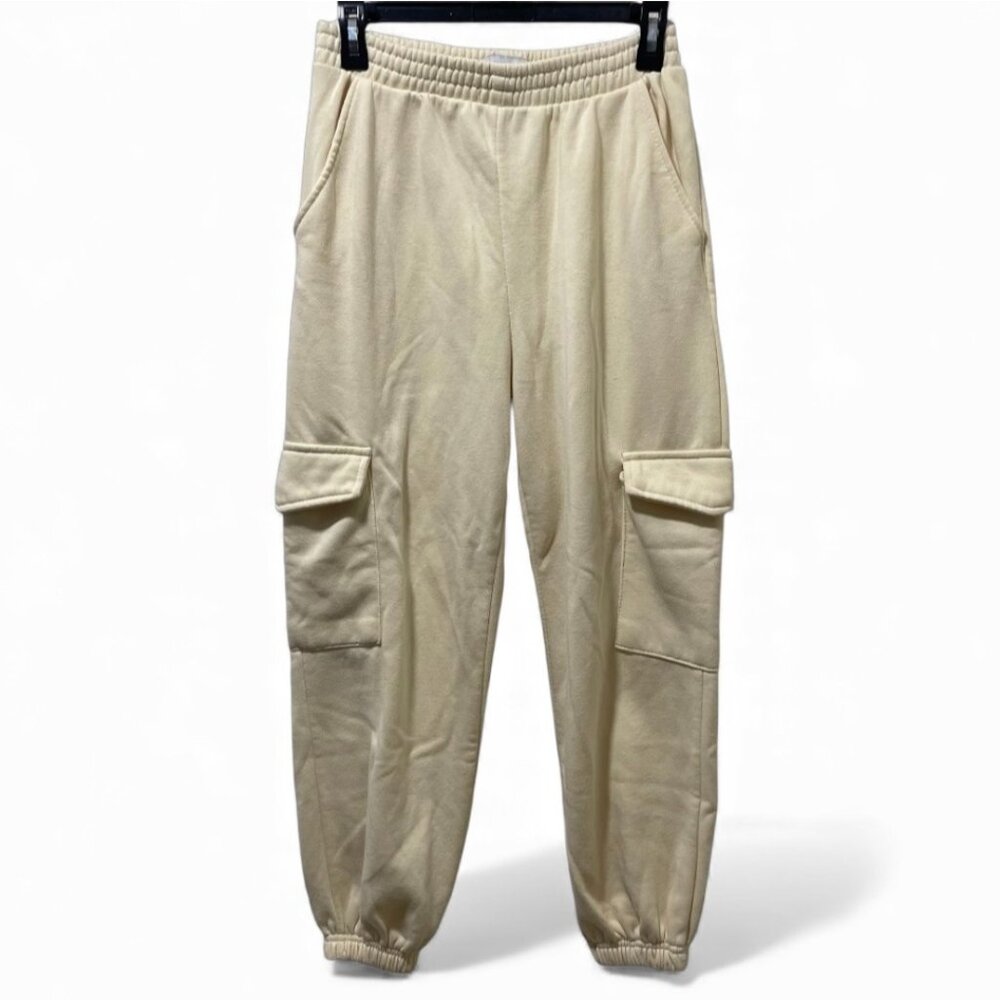 Beige Cargo Girls' Jogger Pants With Elastic Waistband & Pockets Size S